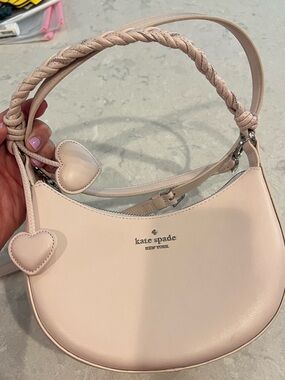 Kate Spade Blush Pink Braided-Handle Crescent Shoulder Bag/Crossbody Bag